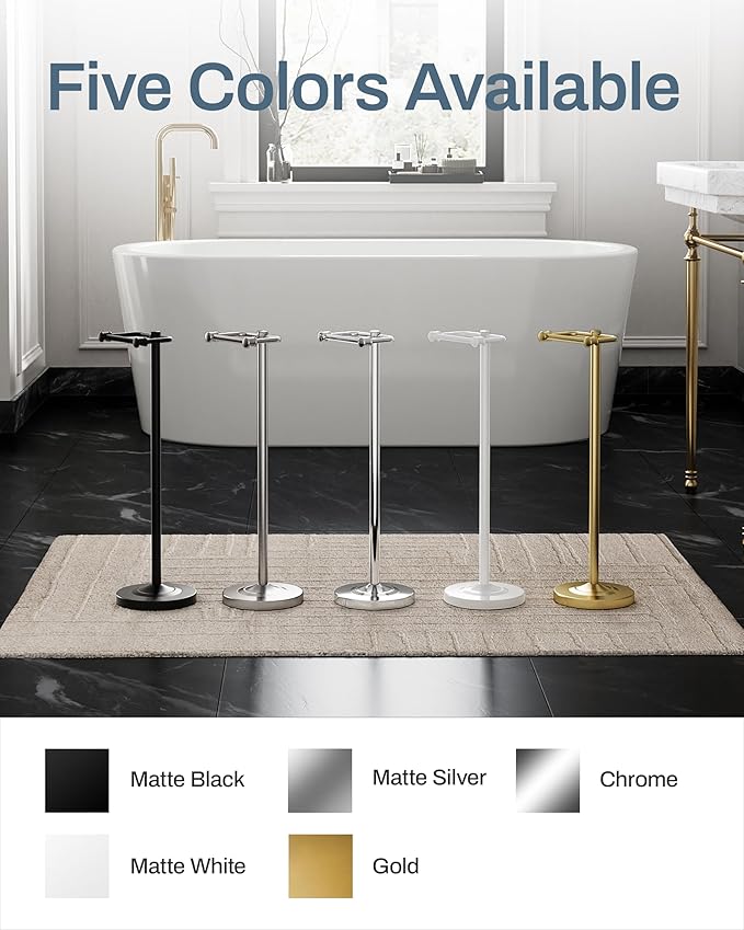 Freestanding Toilet Paper Holder, Double Post Pivoting 22" Height Toilet Roll Holder Floorstanding Base Weighted, Stainless Steel Toilet Paper Holder Stand (Gold)
