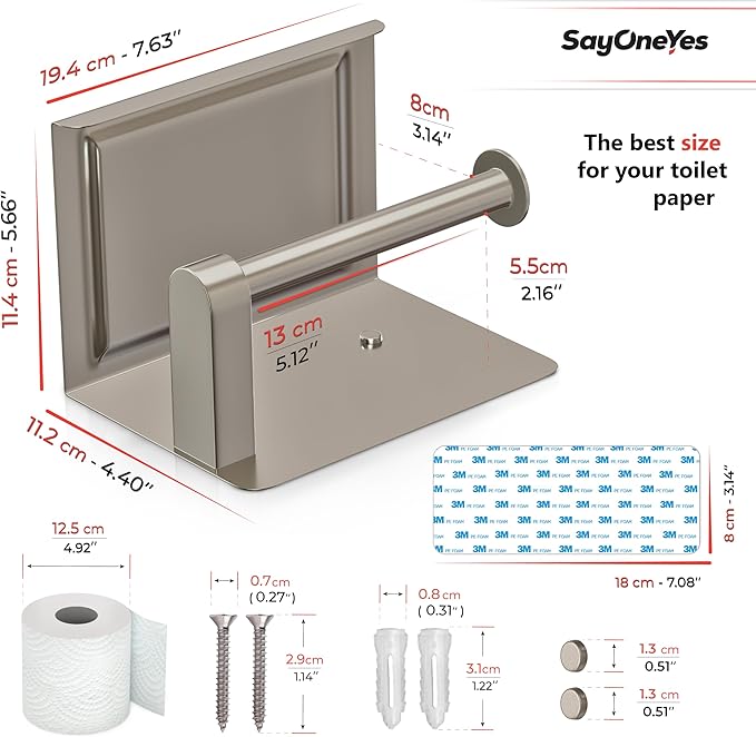Brushed Nickel Toilet Paper Holder with Shelf, SUS304 Stainless Steel Wall Mounted, Dual Installation Adhesive or Screw, Rustproof Modern Bathroom Tissue Roll Holder