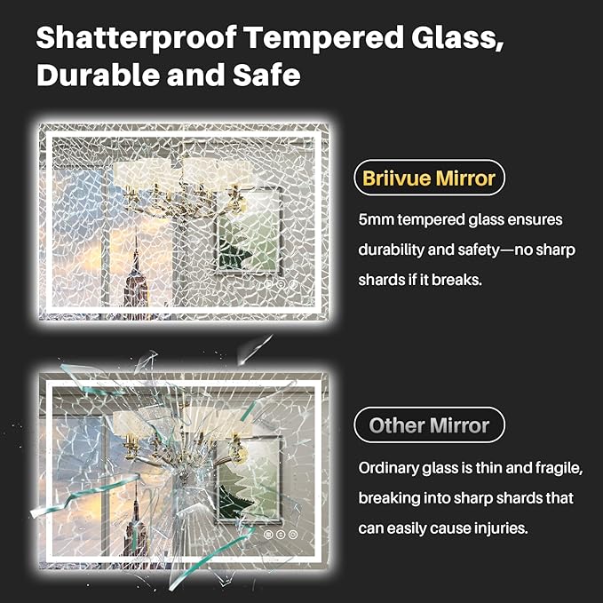 36x36 Inch LED Bathroom Mirror with Lights, Front and Backlit Lighted Vanity Mirror for Bathroom Wall with 3 Colors Dimmable, Anti-Fog, Memory, HD Tempered Glass, Shatter-Proof