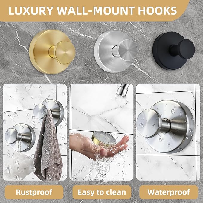 Upgrade Suction Cup Hooks for Shower,Heavy Duty Towel Hooks for Bathrooms, No Drill Suction Hooks for Inside Shower, Reusable Shower Hooks for Glass Doors & Windows(2 Pack Gold)