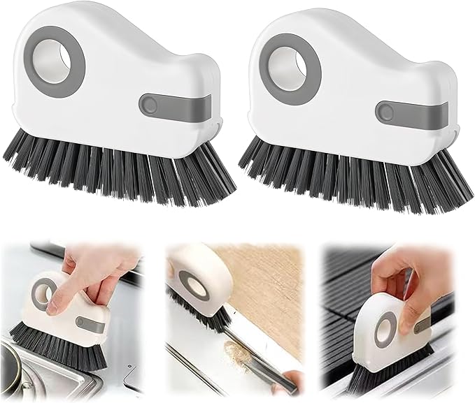 AYNUUY 2 in 1 Groove Cleaning Brush, Window Track Cleaning Tools Multifunction Grout Cleaner Tool with Tweezers and Scraper for Sliding Door Track, Window Seal, Sill (Gray 2Pcs)