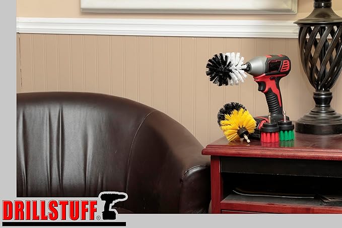 Cordless Drill Powered Scrub Brush Kit - Kitchen Cleaning Small Round Brush - Rotating Shower/Bathtub Brush - Automotive Detailing/Glass/Carpet Brush - Concrete/Deck Brush - Tile and Grout