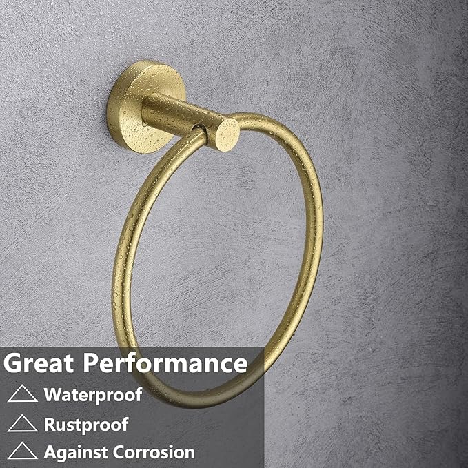 Brushed Gold Flip Toilet Paper Holder, Towel Ring Set 2 Pieces Hand Towel Holder for Bathroom Hardware Accessories Set SUS304 Stainless Steel Sturdy Wall Mount Bathroom Holder