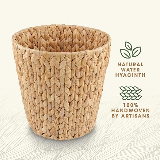 2-Pack Wicker Trash Can for Bathroom - Wicker Waste Basket for Bedroom, Office - Rattan Trash Can - Decorative Waste Basket (Natural, 3 Gallons)