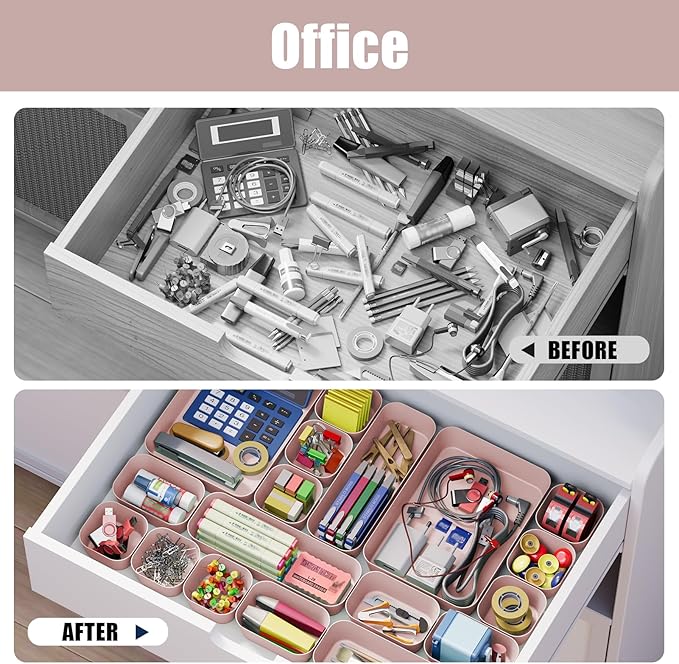 Plastic Drawer Organizers, 28 PCS Drawer Organizer Bins, Bathroom and Vanity Organizer Plastic Tray, Makeup organizer and storage for Makeup, Bedroom, Kitchen Gadgets Utensils and Office