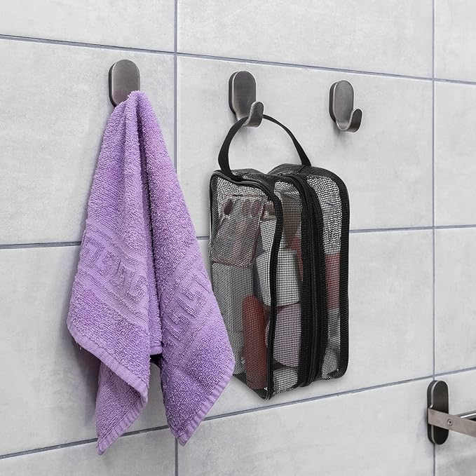 1 Pcs Portable Travel Mesh Toiletry Bag Mesh Shower Caddy Quick Dry Tote Bags Dorm Toiletry Organizer for Women Men Gym Bag Camping Organizer Hanging Bathroom Mesh Bag Black 9.8 × 6.3 × 4.3 Inch