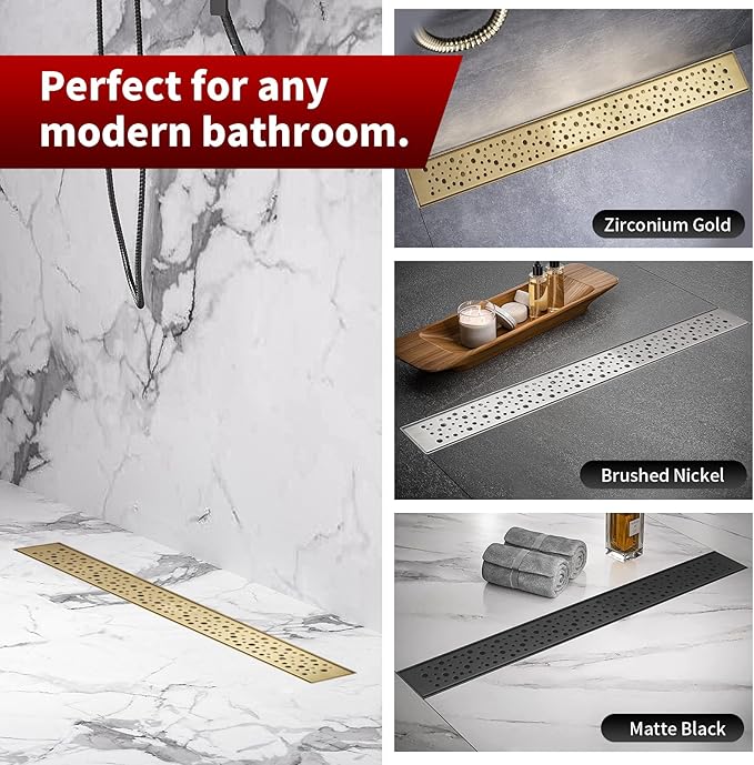 Sharp-tec 32 inch Linear Shower Drain, Gold Rectangular Floor Drain, V-Shape Design Drain Channel, 304 Stainless Steel, cUPC Certificated for Bathroom Shower Room (Drain Base is Not Included)