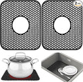 Sink Protectors for Kitchen Sink,2 PCS Silicone Kitchen Mat 13.58"x11.6",Non-Slip Bottom Guard Compatible with Farmhouse/Stainless Steel/Porcelain(Black, Ceter Drain)