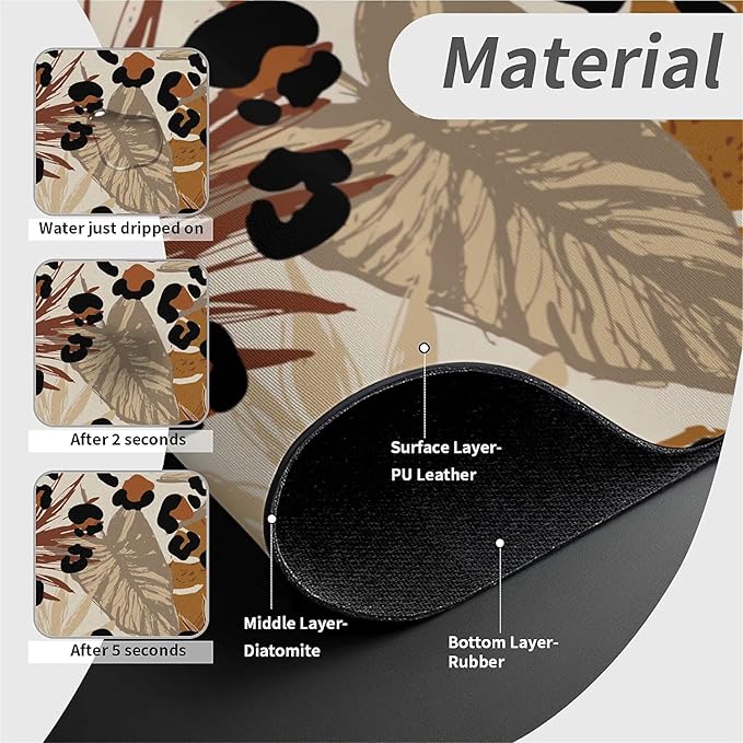 Kitchen Sink Splash Guard，Tropical leaves leopard print Faucet Mat Sink Gadgets-Super Absorbent Fast Drying Mat Drip Catcher for Kitchen, Bathroom,Sink Mat, Dish Drying Mat, Bathroom(15" X 5.5" )