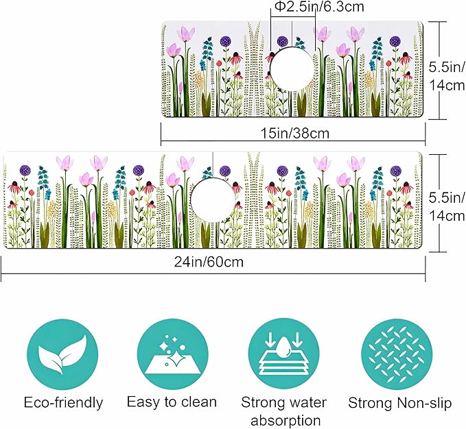 Kitchen Sink Splash Guard Faucet Mat -1 PC Super Absorbent Fast Drying Mat Sink Gadgets-Splash Guard Behind Faucet Drip Catcher for Kitchen, Bathroom,Sink Mat, Dish Drying Mat, Bathroom(15" X 5.5" )
