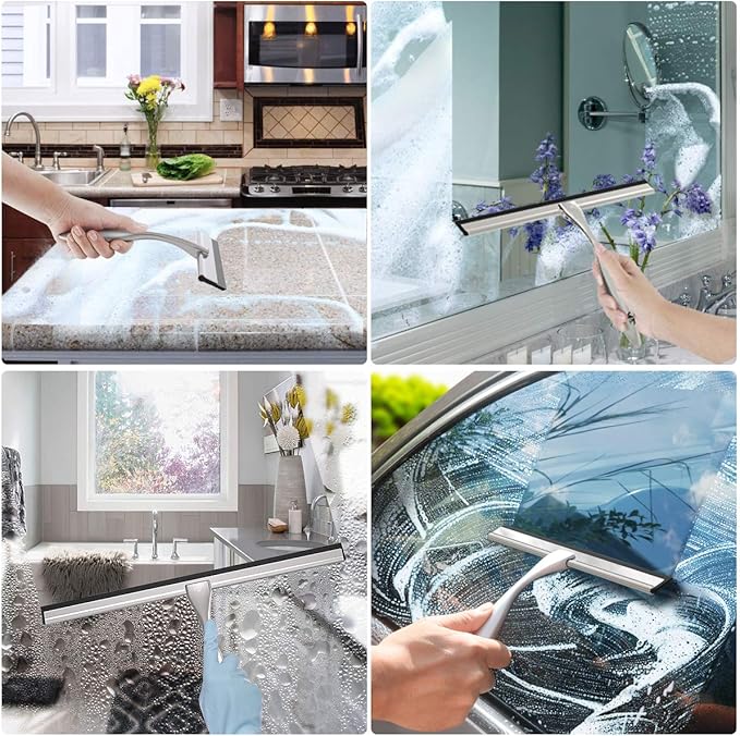 Shower Squeegee for Shower Doors, Bathroom, Mirrors, Tiles and Car Windows (Grey, 14 inch)
