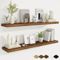 Fun Memories 48 Inch Deep Floating Shelves for Wall, 2 Pack of Long Wall Mounted Wood Shelves with Invisible Brackets for Bathroom, Bedroom, Living Room, Kitchen Decor and Storage, Brown