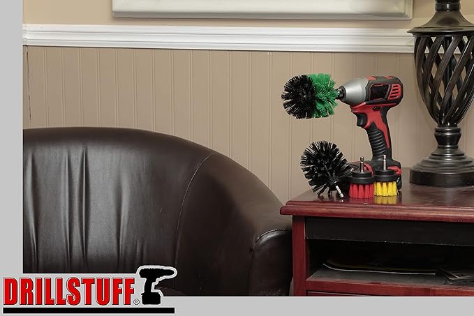 Power Scrubbing Brushes - Cordless Drill Attachment Set - Shower Cleaning Brush for Drill - Stiff Bristle Concrete/Deck Scrub Brushes - Kitchen Stove/Oven/Sink Scrubber - Safe BBQ Grill Cleaning