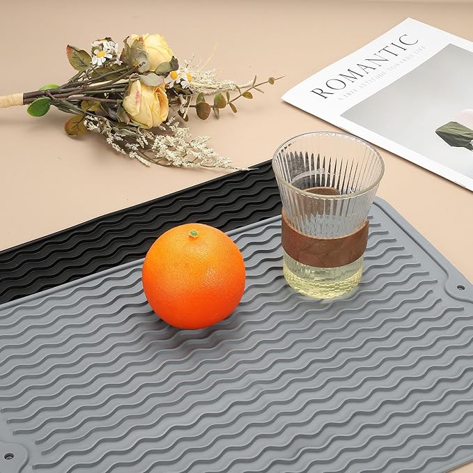 uxcell Silicone Dish Drying Mat for Kitchen Counter, 16 x 12" Dish Drying Pad Heat Resistant Non-Slip for Kitchen Countertop Coffee Mat, Black
