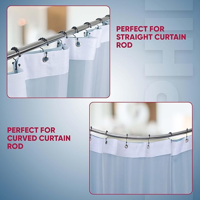 Shower Curtain Hooks Rust Proof (Set of 12) - Stainless Steel Shower Curtain Rings - Anti Slip Roller Balls for Easy Glide (Double Anchor Hooks, Matte Black)
