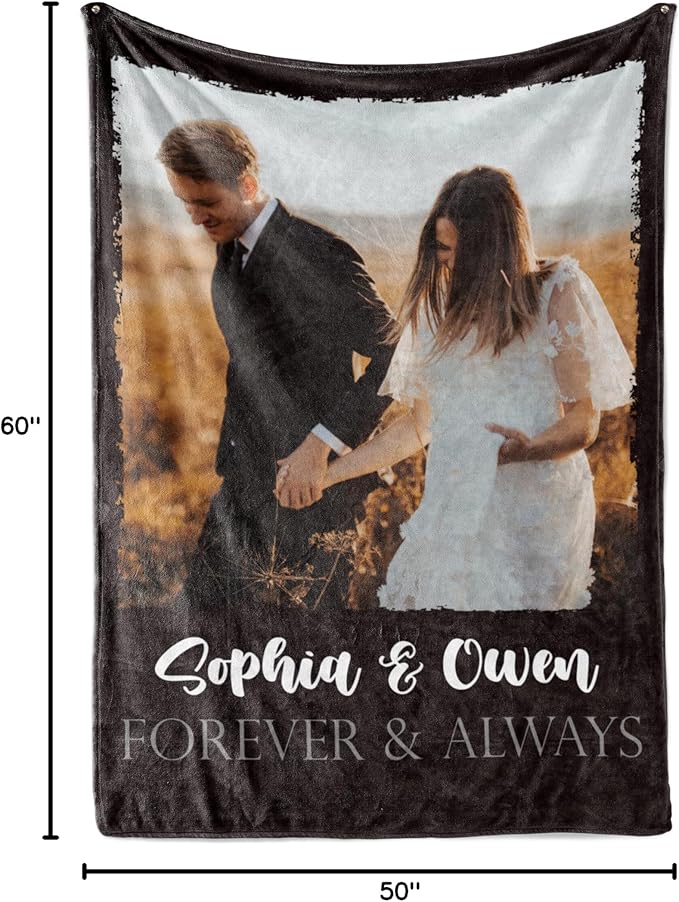 Ships Next Day, Custom Blanket with Picture and Text - Printed in USA, Personalized Photo Blanket with Text (Fleece 50x60)