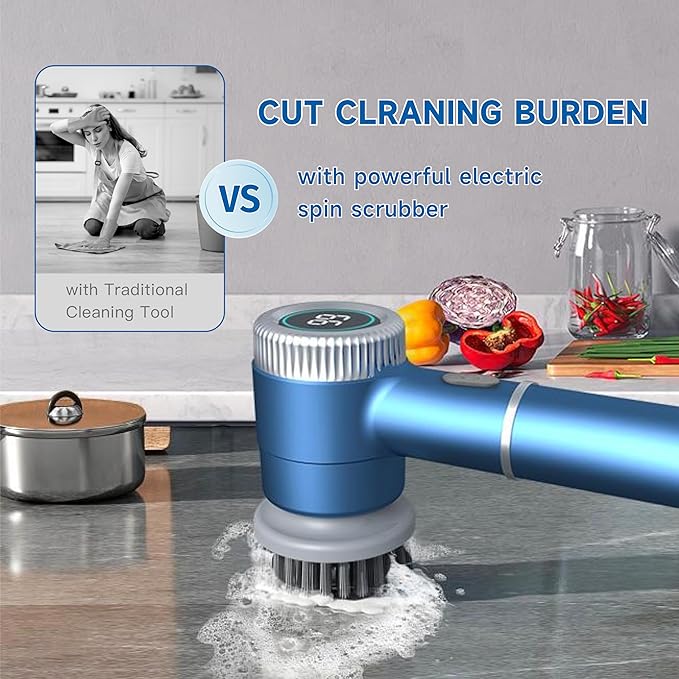 Electric Bathroom Scrubbing Brush - Rechargeable Spin Scrubber for Bathtub, Shower, & Tiles, Handheld & Easy to Use.