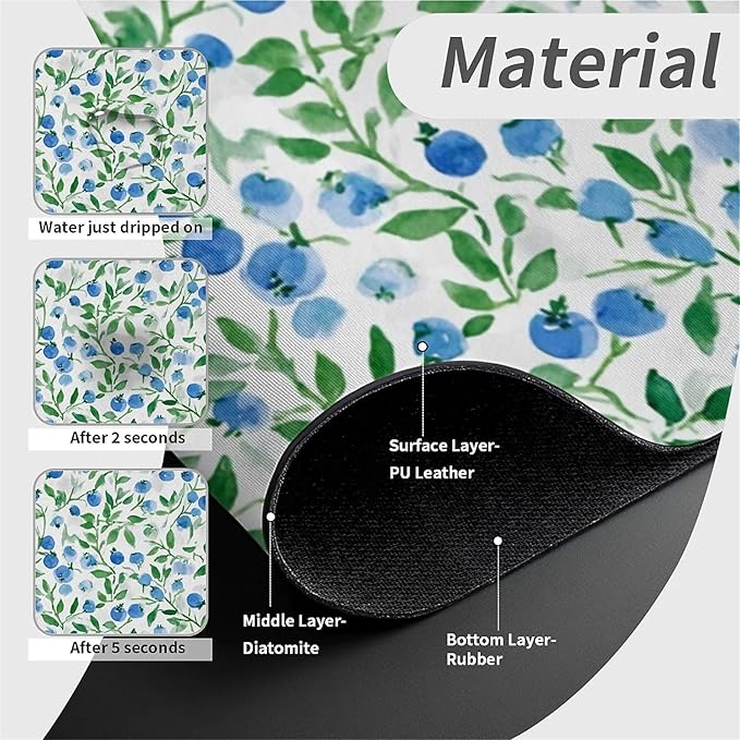Kitchen Sink Splash Guard，Watercolor blueberries Faucet Mat Sink Gadgets-Super Absorbent Fast Drying Mat Drip Catcher for Kitchen, Bathroom,Sink Mat, Dish Drying Mat, Bathroom(15" X 5.5" )