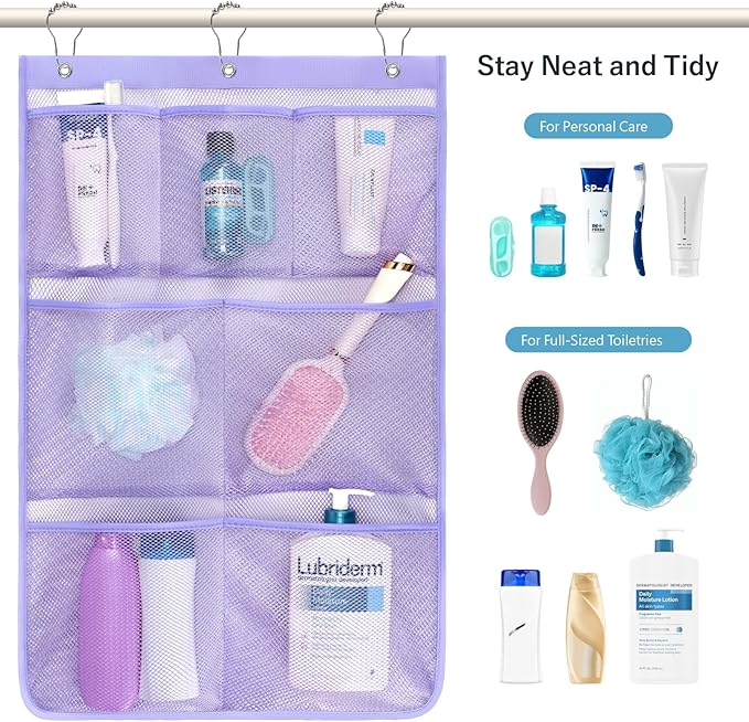 F-color Cruise Essentials 2026 - Mesh Shower Organizer Hanging with 7 Pockets for RV Gym Camping, Quick-Dry Portable Toiletry Bag with Metal Hooks for Bathroom Travel Toiletries