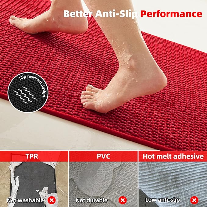 Christmas Toilet Rug, Thin Toilet Rugs U Shaped Washable Non Slip Absorbent Quick Dry Low Pile Toilet Mat, Red 20"x24" U Shape