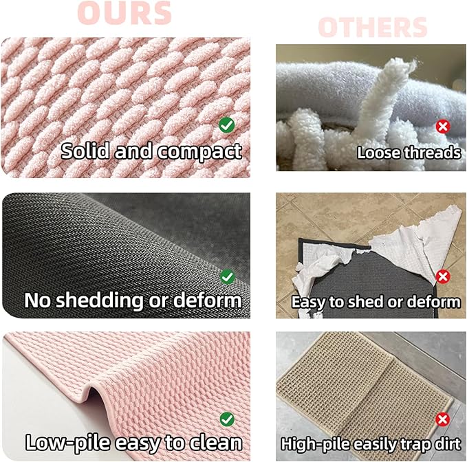 Bathroom Runner Rugs, Long Bath Mat Runner Washable Thin Quick Dry Low Pile Bathroom Runner Rugs Non Slip, Pink 16"x60"
