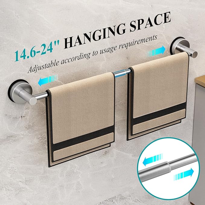 Towel Bar for Bathroom Wall,Adjustable 14.6~24 Inch Towel Racks for Bathroom Wall Mounted, Towel Holder for Glass Shower Door,Bathroom Accessories,Apparment Essentials,Home Decor-Silver