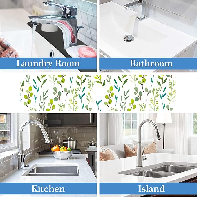 Faucet Mat for Kitchen Sink Color Art Leaves Grass, Soft Diatom Mud Material, Strong Water Absorption, Non-slip, Easy to Clean for Bathroom, Kitchen 23.5"X5.5"