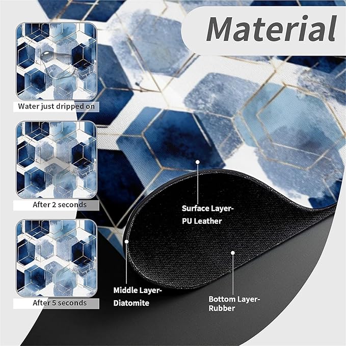 Kitchen Sink Splash Guard，Watercolor blue hexagon Faucet Mat Sink Gadgets-Super Absorbent Fast Drying Mat Drip Catcher for Kitchen, Bathroom,Sink Mat, Dish Drying Mat, Bathroom(15" X 5.5" )