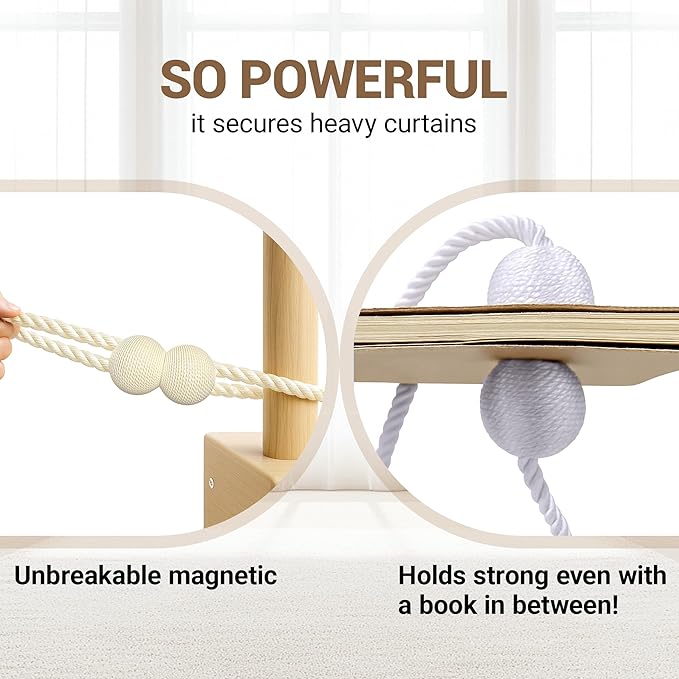Hion Magnetic Curtain Tiebacks Beige 4 Pack, Curtain Tiebacks Buckles Holdbacks Holders Hooks Clip for Home Bedroom Office Decorative Thick or Thin Curtain