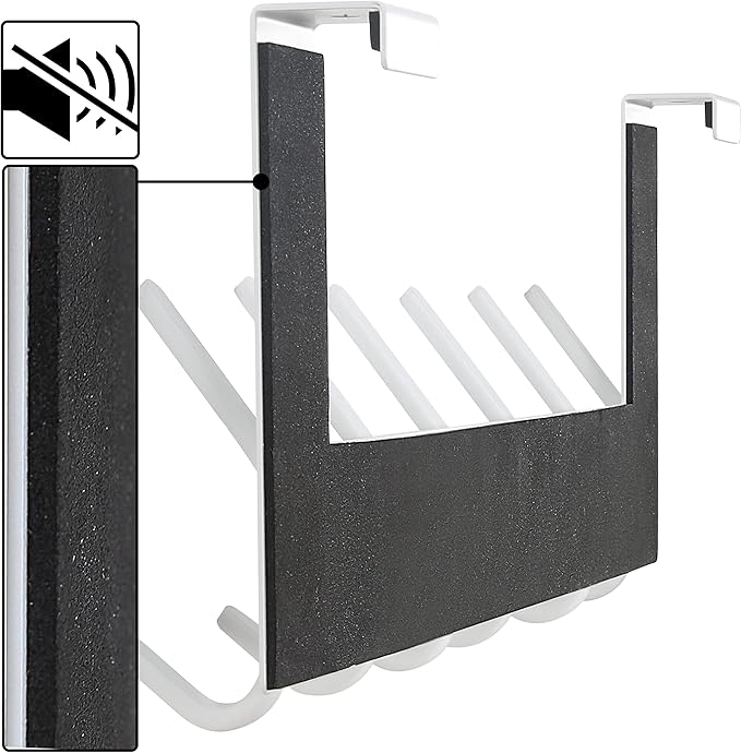 Dseap Over The Door Hook Hanger - 6 Hooks Over Door Coat Rack for Hanging Clothes Hat Towel, White