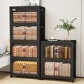 Storage Bins with 2 Lids and Wheels, 660QT-110QT*6Tier Collapsible Bathroom Storage Cabinet with Clear Doors, Plastic Stackable Closet Organizers and Containers Black