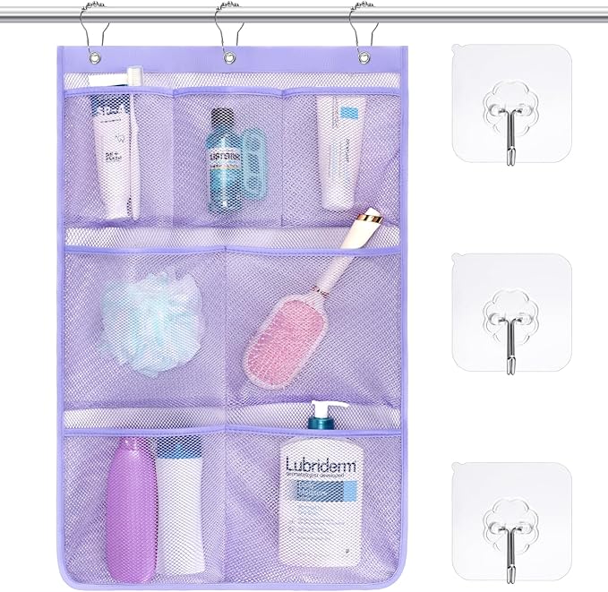 F-color Cruise Essentials 2026 - Mesh Shower Organizer Hanging with 7 Pockets for RV Gym Camping, Quick-Dry Portable Toiletry Bag with Metal Hooks for Bathroom Travel Toiletries