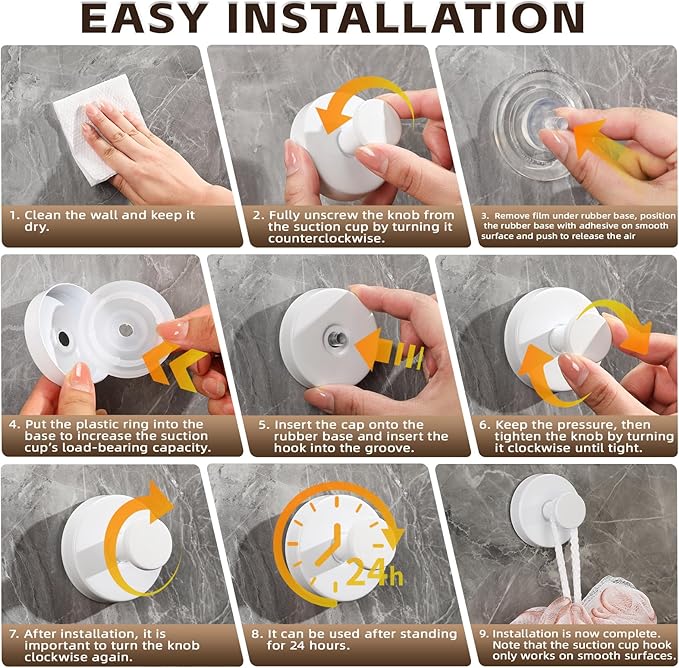 Reusable Heavy Duty Suction Cup Hooks for Kitchen/Bathroom/Shower - Wet-Proof Hooks for Towels, Robes, Loofah&Wreaths/No Drill Mounting on Glass, Tile, Metal (4, White)