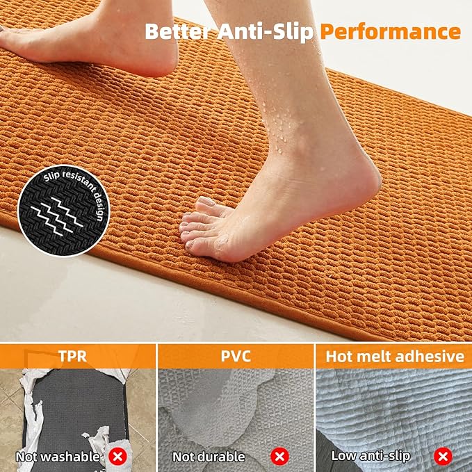 Toilet Rug, Thin Toilet Rugs U Shaped Washable Non Slip Absorbent Quick Dry Low Pile Toilet Mat, Orange 20"x24" U Shape