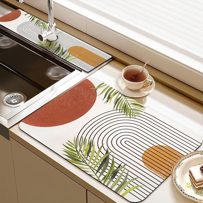 24.5" x 15.5" Dish Drying Mat & 24" x 5.5" Sink Splash Guard, Super Absorbent Drainer Rack Mat for Kitchen Counter Coffee Bar