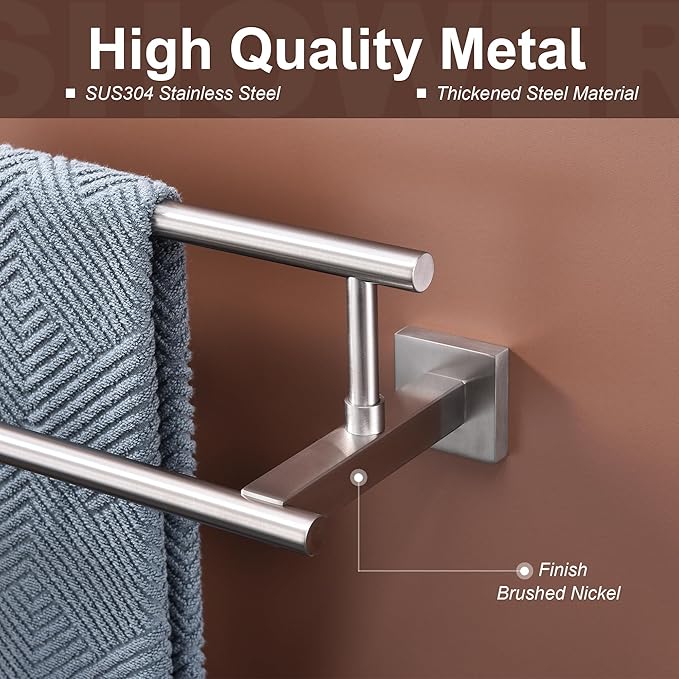 Bath Double Towel Bars, Towel Racks SUS304 Stainless Steel, Towel Holder for Bathroom Wall Mount, Towel Hanger Rail Accessories, 2-Tiers (Brushed Nickel, 24 Inch)