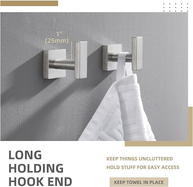 Angle Simple Towel Hooks for Bathroom, SUS304 Stainless Steel Robe Coat Hook Wall Mount, Brushed Nickel, 4 Pack