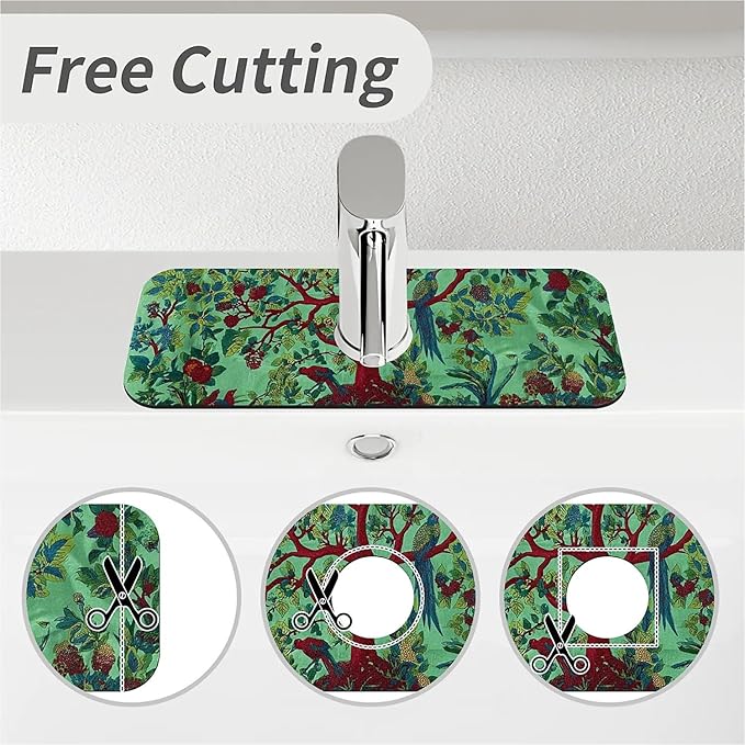 Kitchen Sink Splash Guard，Tree and birds Faucet Mat Sink Gadgets-Super Absorbent Fast Drying Mat Drip Catcher for Kitchen, Bathroom,Sink Mat, Dish Drying Mat, Bathroom(15" X 5.5" )