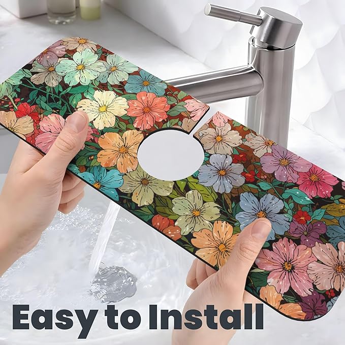 Colorful Wildflowers Dish Drying Mat for Kitchen Counter, 18"x24" Microfiber Absorbent Fast Dry Mat, 2Pcs Dish Mat Faucet Mats Sets, Large Drying Kitchen Mat Kitchen Drying Pad Coffee Bar Decor Gifts