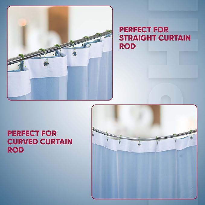 Shower Curtain Hooks Rust Proof (Set of 12) - Stainless Steel Shower Curtain Rings - Anti Slip Roller Balls for Easy Glide (Omega Double Hooks, Lime Green)