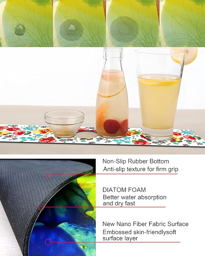 Kitchen Sink Splash Guard Faucet Mat Super Absorbent Fast Drying Mat Sink Gadgets Splash Guard Behind Faucet Drip Catcher for Kitchen (Beautiful Flower, 23.5x5.5in)