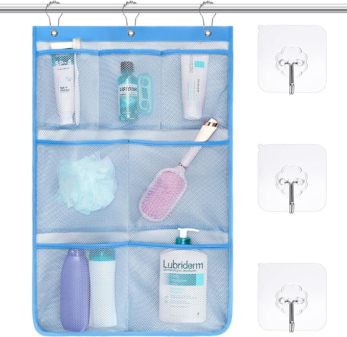 F-color Cruise Essentials 2026 - Mesh Shower Organizer Hanging with 7 Pockets for RV Gym Camping, Quick-Dry Portable Toiletry Bag with Metal Hooks for Bathroom Travel Toiletries