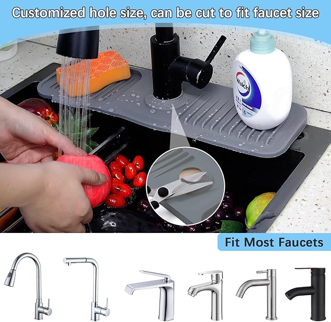 14.5 * 5.5 Inch Large Non-Slip Base,Multi-Surface Protector for Kitchen,Bathroom,Laundry,RV,Easy Clean Water Deflector Accessory(Dark Gray)