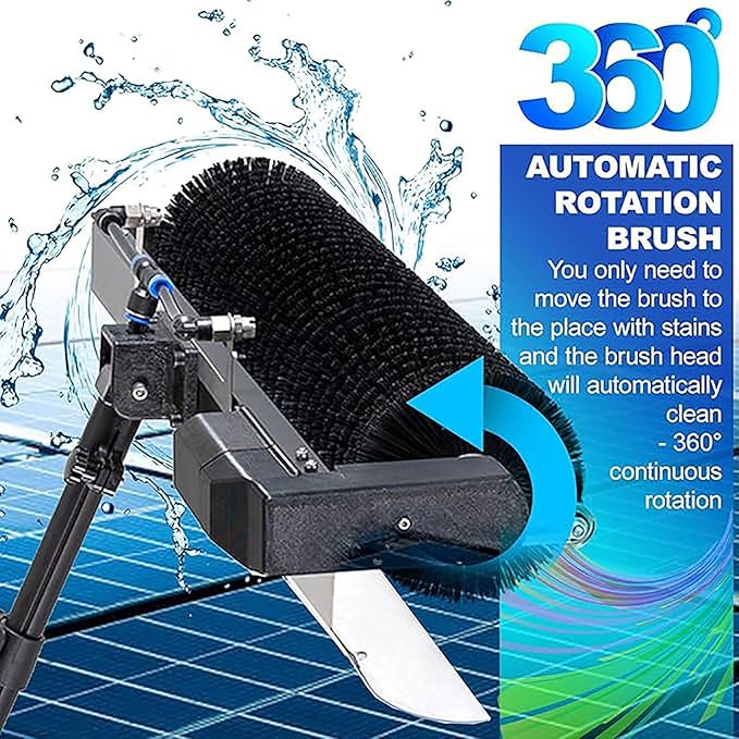 Electric Cleaning Roller Brush, Telescopic Pole for Cleaning PV Panels, Water-fed Cleaning Pole Set with Rotating Brush (60 cm)/Reach Pole(5.5 Meters)