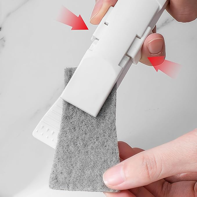 Multi-Purpose Cleaning Brush, White and Gray, PP Material with Scrubbing Pad, 21.4x3.4x1.6cm, Detachable Head for Gaps, Drains, Corners