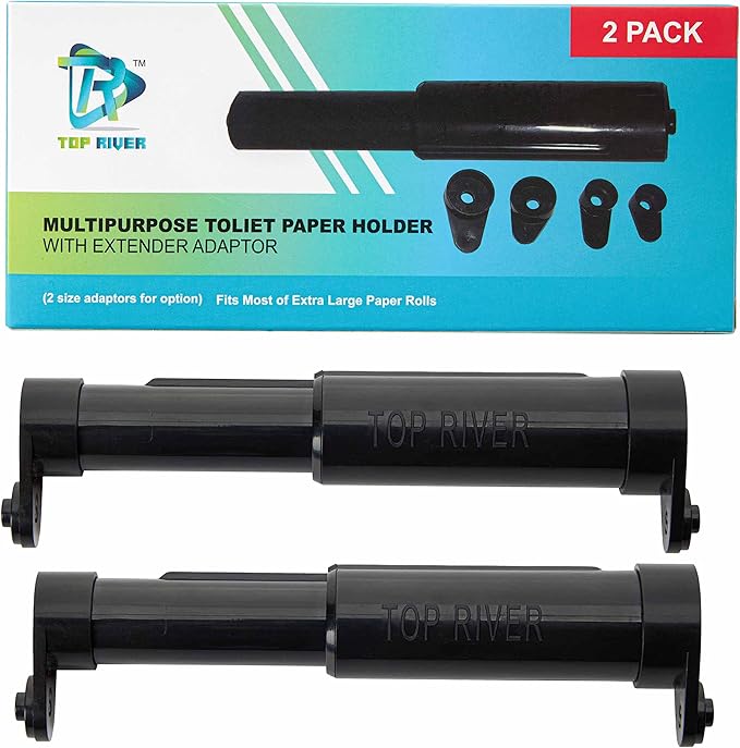 Toilet Paper Holder with Extender Adaptor, Fit Double Rolls and Triple Rolls, Multipurpose Toilet Paper Holder,Black (Set of 2)