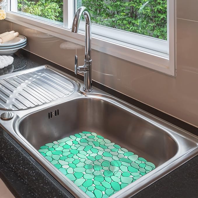 Coopay Kitchen Sink Mat Pebble Protect Mat PVC Eco-friendly Adjustable Stainless steel/ Porcelain Dish Drying Pad Protector for Bottom of Kitchen Sink, 15.8 x 11.8 inches (2 Pack, Green)