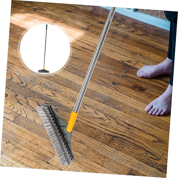 Rotating Double Bristle Floor Cleaning Brush with Long Handle for Bathroom Kitchen Tile Grout and Straight Bristles Scrub Reach Corners Suitable for Shower Walls and Patios