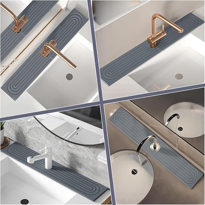 Absorbent faucet mat for Kitchen Sink - Water Absorbing Stone Tray for Sink, Diatomite Fast-Drying Faucet Mat,Faucet Splash Guard for Kitchen,Bathroom Sink (Dark gray, 23.6" x 3.9")