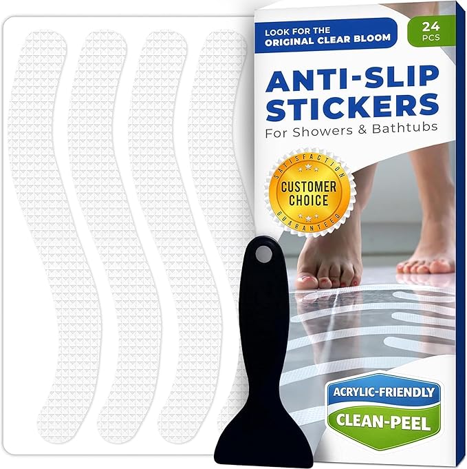 Anti Slip Shower Stickers 24 PCS, White Non-Slip Shower Strips for Adults, Premium Adhesive Bath Tub Stickers